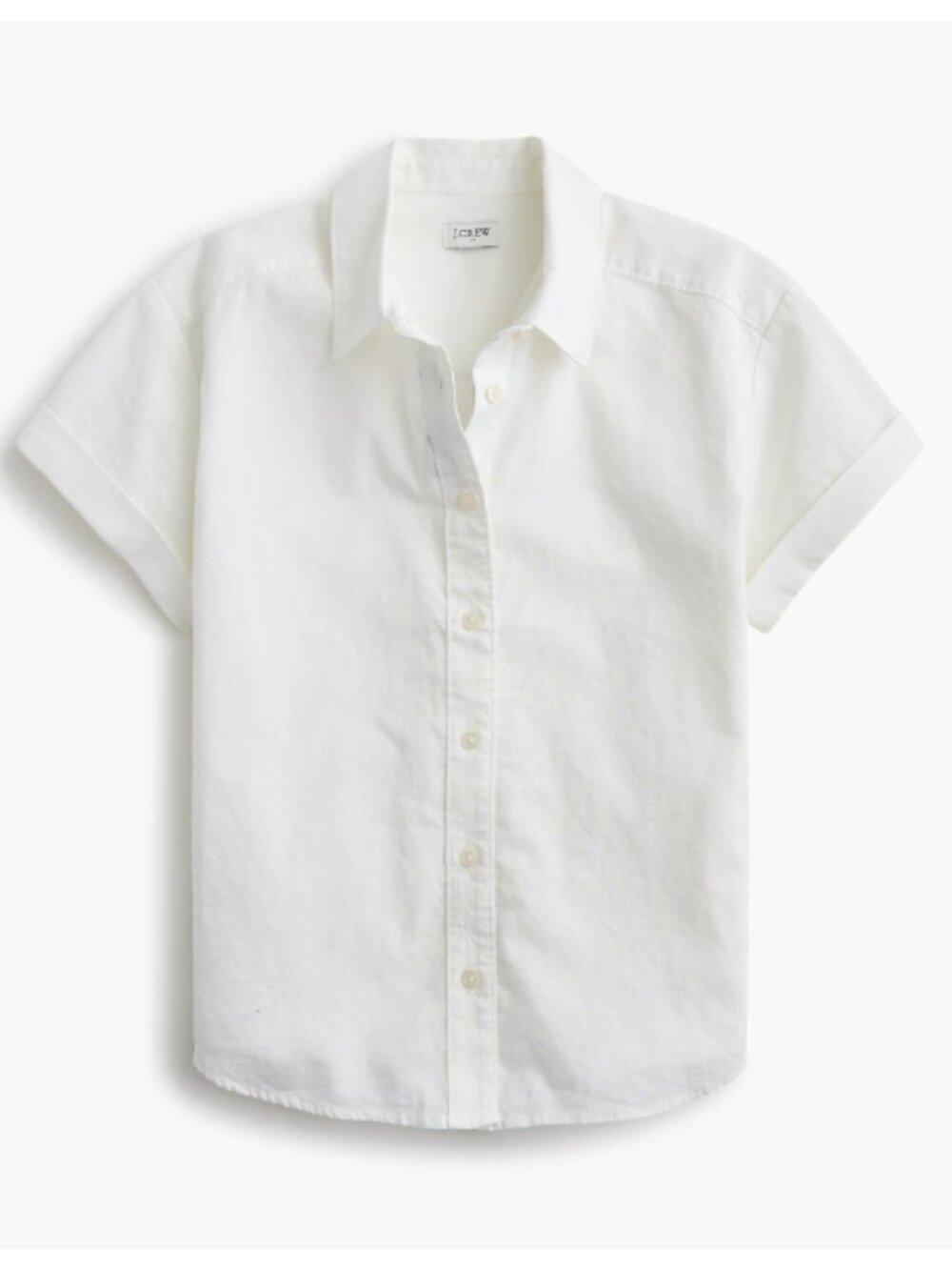 J Crew Factory Short Sleeve Linen Blend Button Up White Shirt